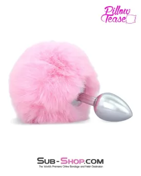 0549E      Powder Puff Princess Light Pink Bunny Butt Small Chrome Anal Plug Tail - LAST CHANCE - Final Closeout!