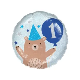 1st Birthday Bear Boy Foil Balloon - 18 inch