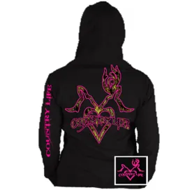 Country Life Outfitters Black & Pink Deer Kiss Heart Love Hunt Bright Hoodie