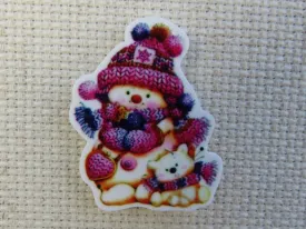 Cute Snowman with a Bear Cub Needle Minder, Cover Minder, Magnet