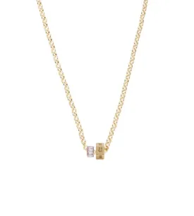 Engravable Faceted & Baguette Diamond Heart Beat : Medium Belcher Necklace