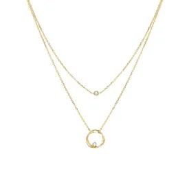 FANCIME Diamond and Circle Layered 14K Yellow Gold Necklace