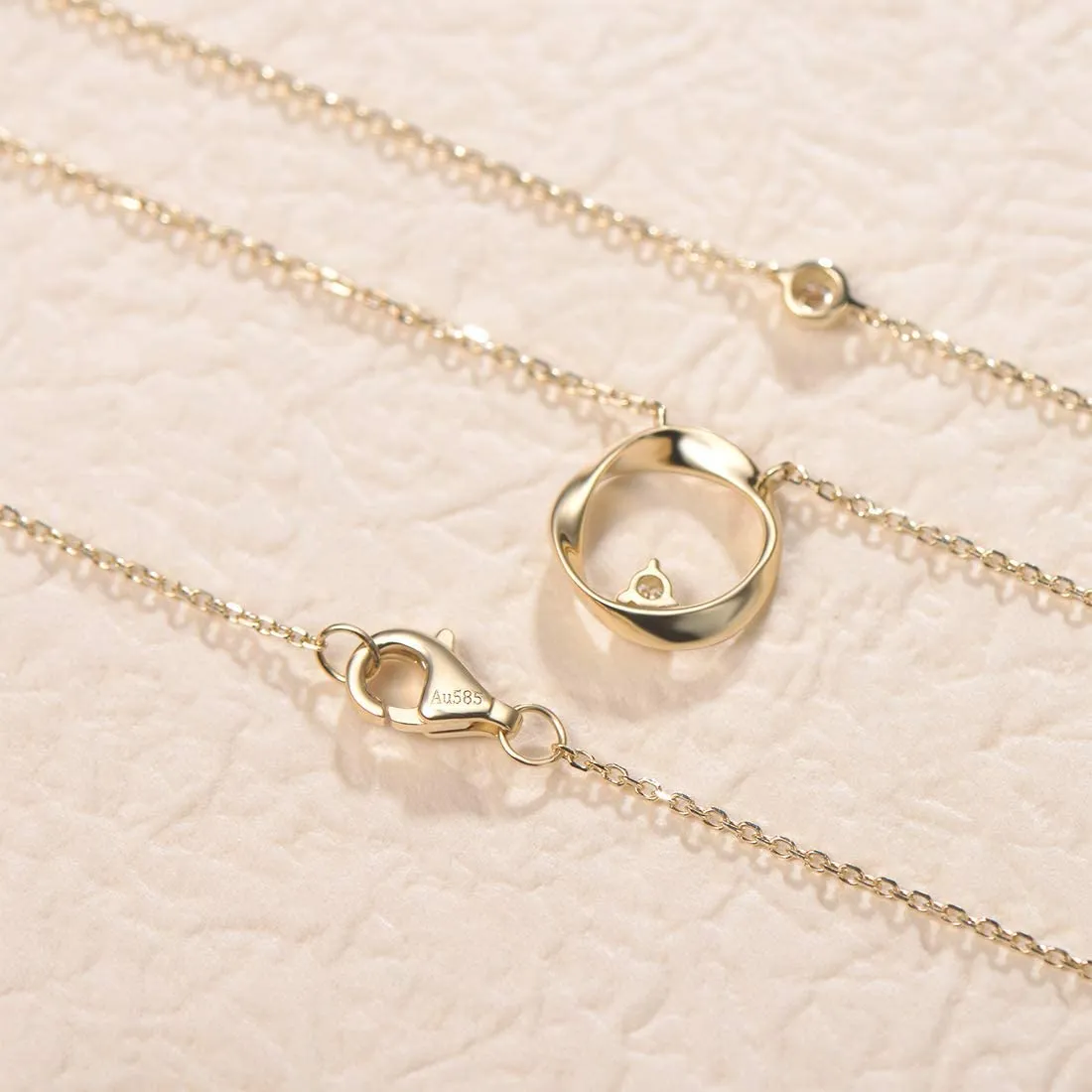 FANCIME Diamond and Circle Layered 14K Yellow Gold Necklace