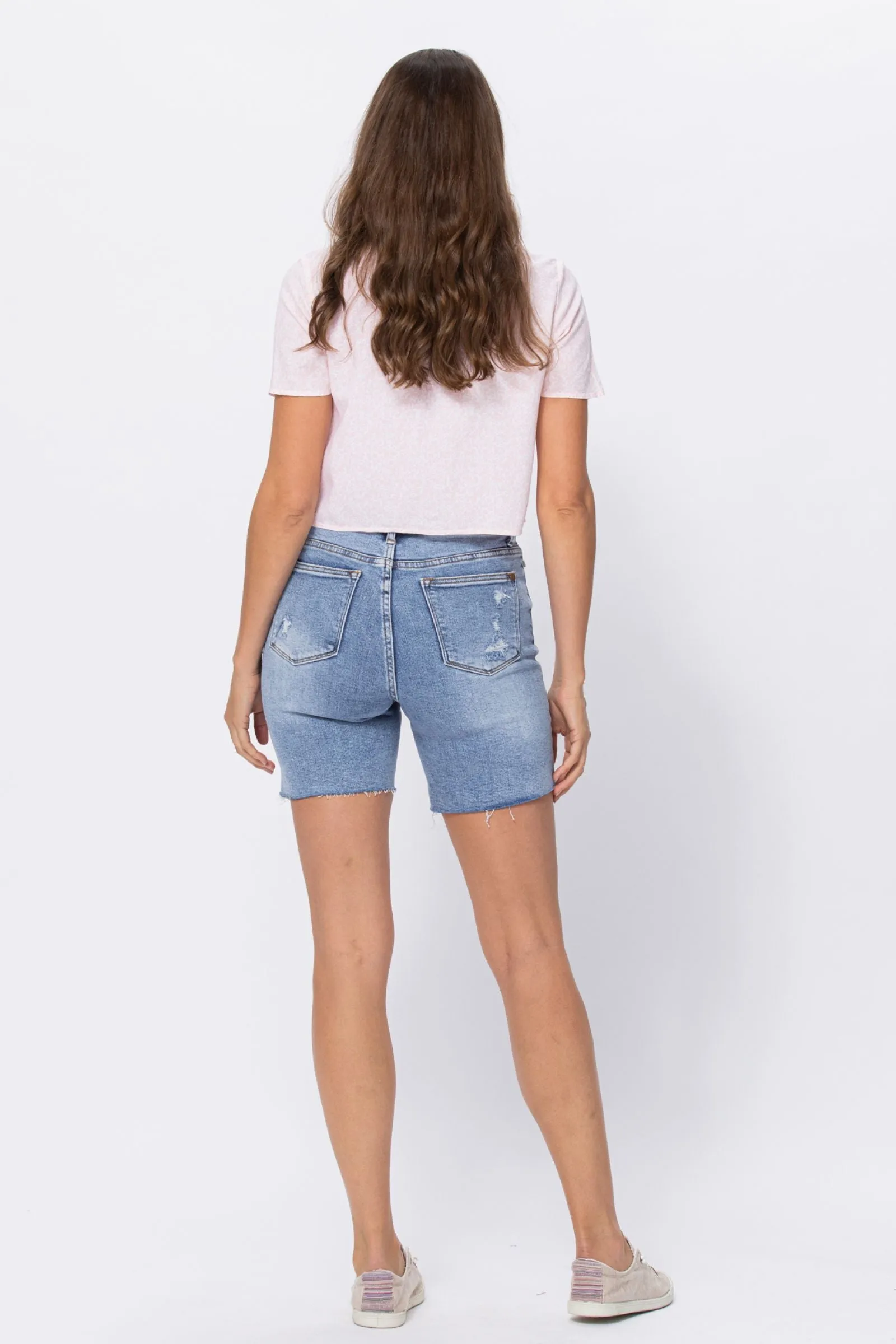 Judy Blue High Waisted Mid Length Denim Patch Shorts