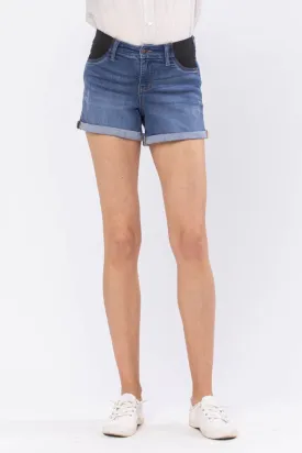 Judy Blue Mid-Rise Maternity Cuffed Denim Shorts - Ships from The US