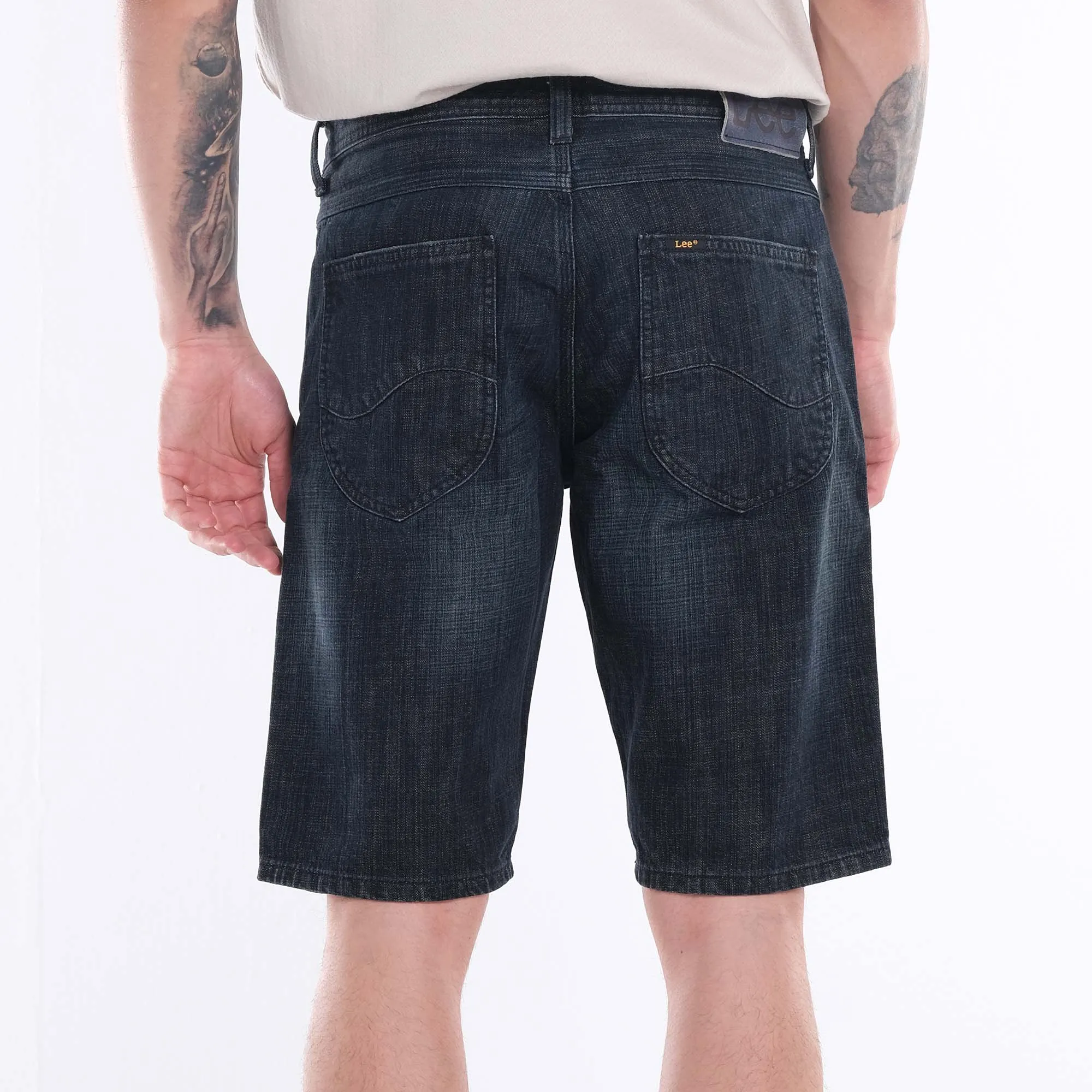 MENS SLIM DENIM SHORTS IN TINTED BLUE