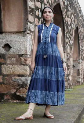 Preet Indigo Blue Tiered Dress With Gota Work