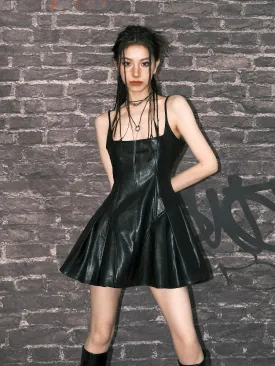 Puffy Leather Skirt Back Dress【s0000004767】