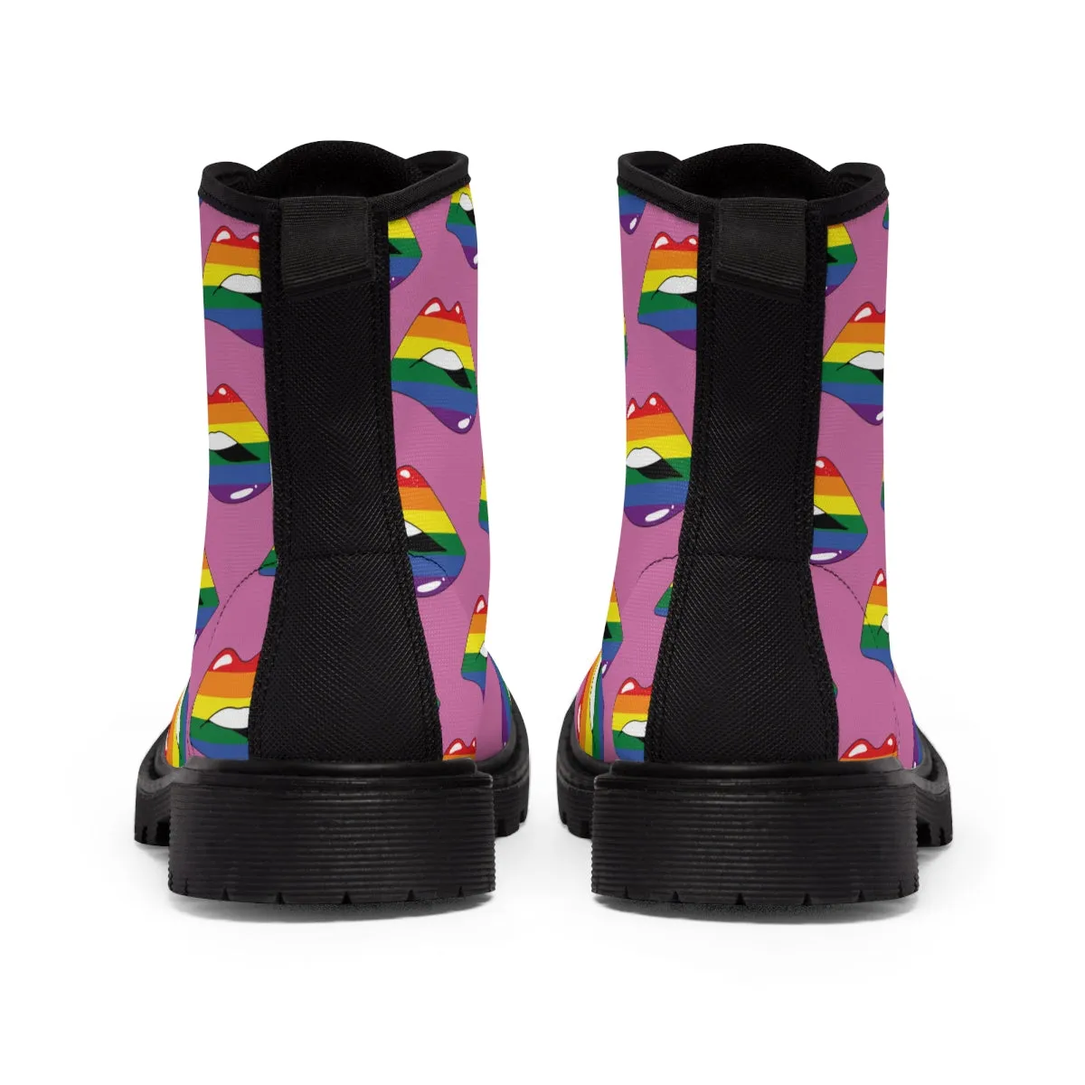 Rainbow Pride Flag Kisses LGBTQ Pink Canvas Boots Unisex Size