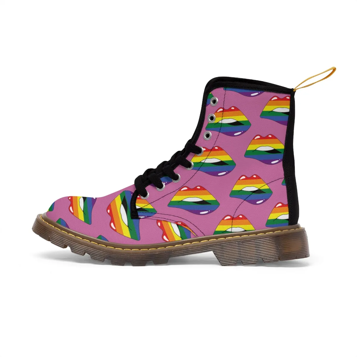 Rainbow Pride Flag Kisses LGBTQ Pink Canvas Boots Unisex Size