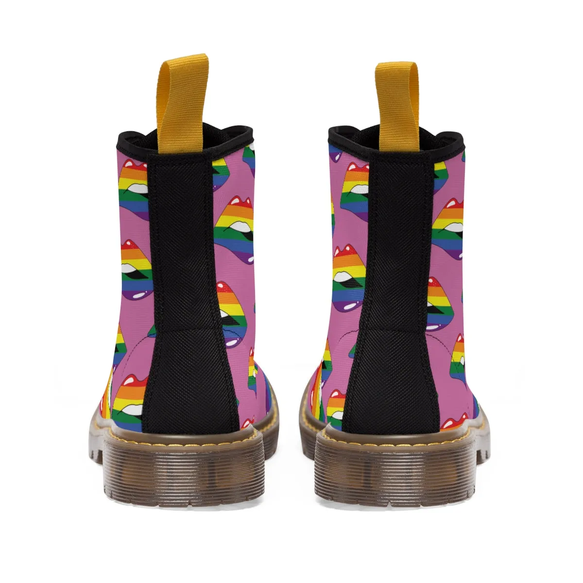 Rainbow Pride Flag Kisses LGBTQ Pink Canvas Boots Unisex Size