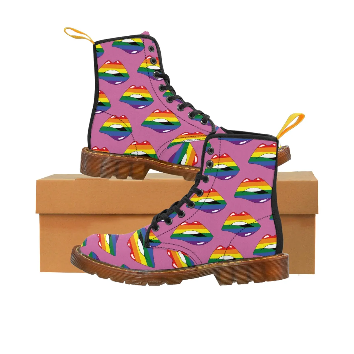 Rainbow Pride Flag Kisses LGBTQ Pink Canvas Boots Unisex Size