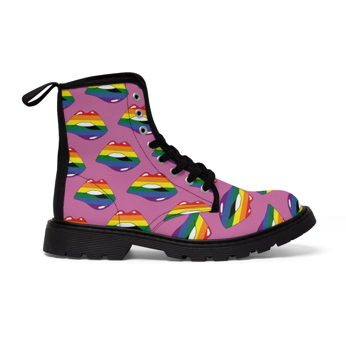 Rainbow Pride Flag Kisses LGBTQ Pink Canvas Boots Unisex Size