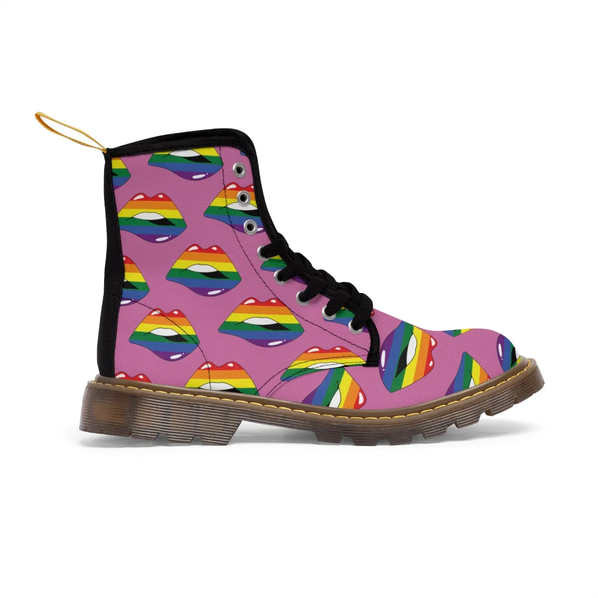 Rainbow Pride Flag Kisses LGBTQ Pink Canvas Boots Unisex Size