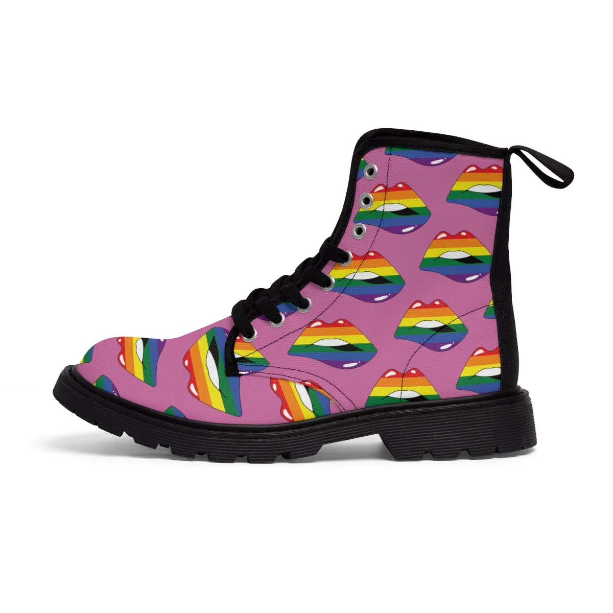 Rainbow Pride Flag Kisses LGBTQ Pink Canvas Boots Unisex Size