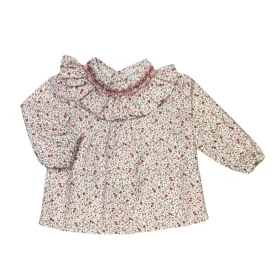 Red Floral Elsa Cotton Hand-Smocked Blouse